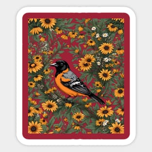 Baltimore Oriole Bird And Black Eyed Susan Flowers Sticker